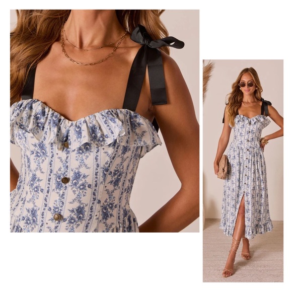 VICI Canyon Crush Fit n’ Flare Midi Dress in Blue Floral M NWT - Picture 3 of 8